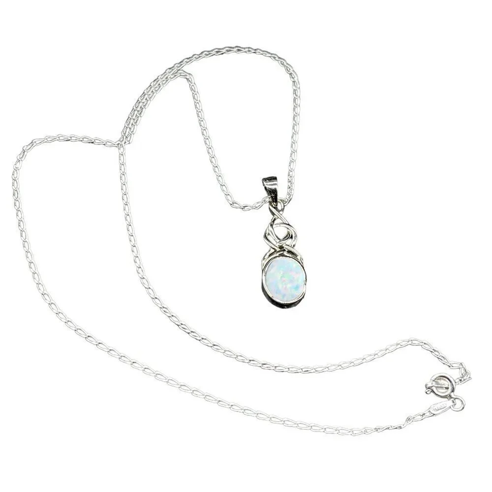 White Opal Celtic Twist Necklace | Sterling Silver - Picture 5 of 6